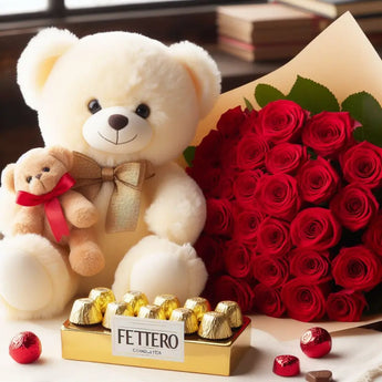 Treat yourself or a loved one with our irresistible bundle of joy! Indulge in our high-quality chocolates and cuddle with the softest teddy bear. Perfect for any occasion, our gifts will bring joy and sweetness to your day!